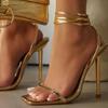 Damen High Heels Sexy Gold High Heels Sandalen Dünne Single Strap Metall Stiletto Sandalen Gold Heel Schuhe