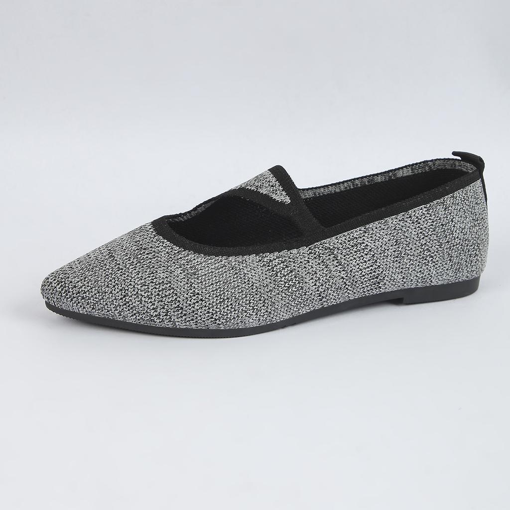 Women's Flat Shoes Autumn New Pointed Head Shallow Mouth Knitted Breathable Soft Sole Non-slip Single Shoes