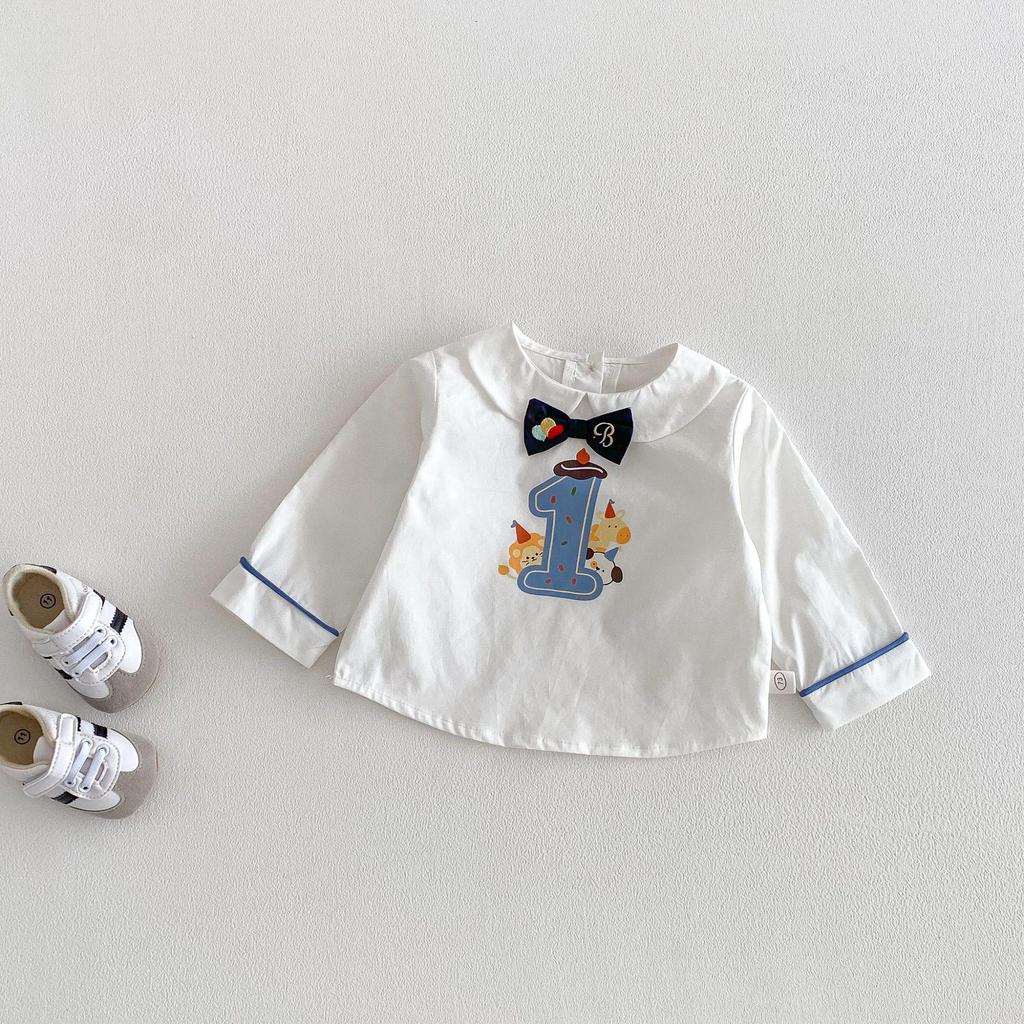 2026 Toddler Cartoon Bow Tie Shirt - Spring Birthday Outfit