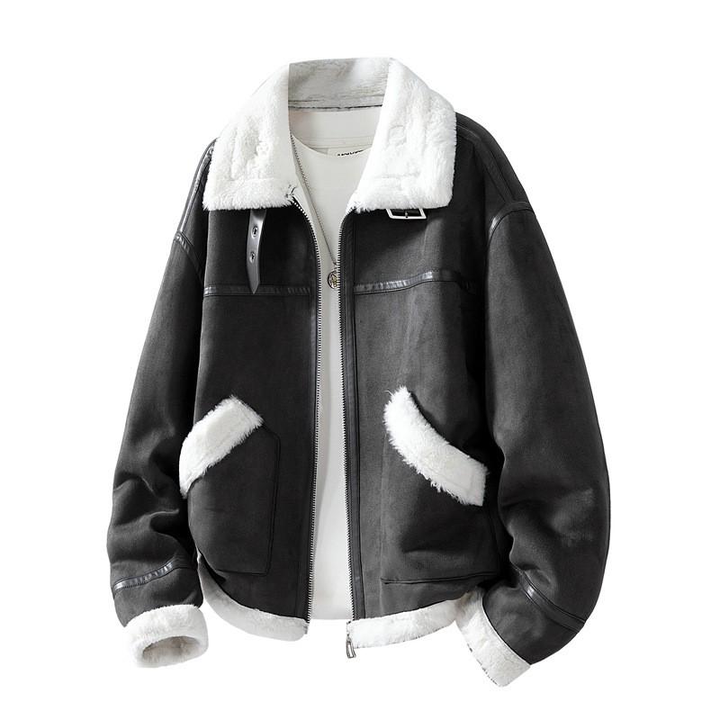 Mens Winter Fleece-Lined Cotton Puffer Jacket With Faux Fur Collar Short Coat Casual Wear