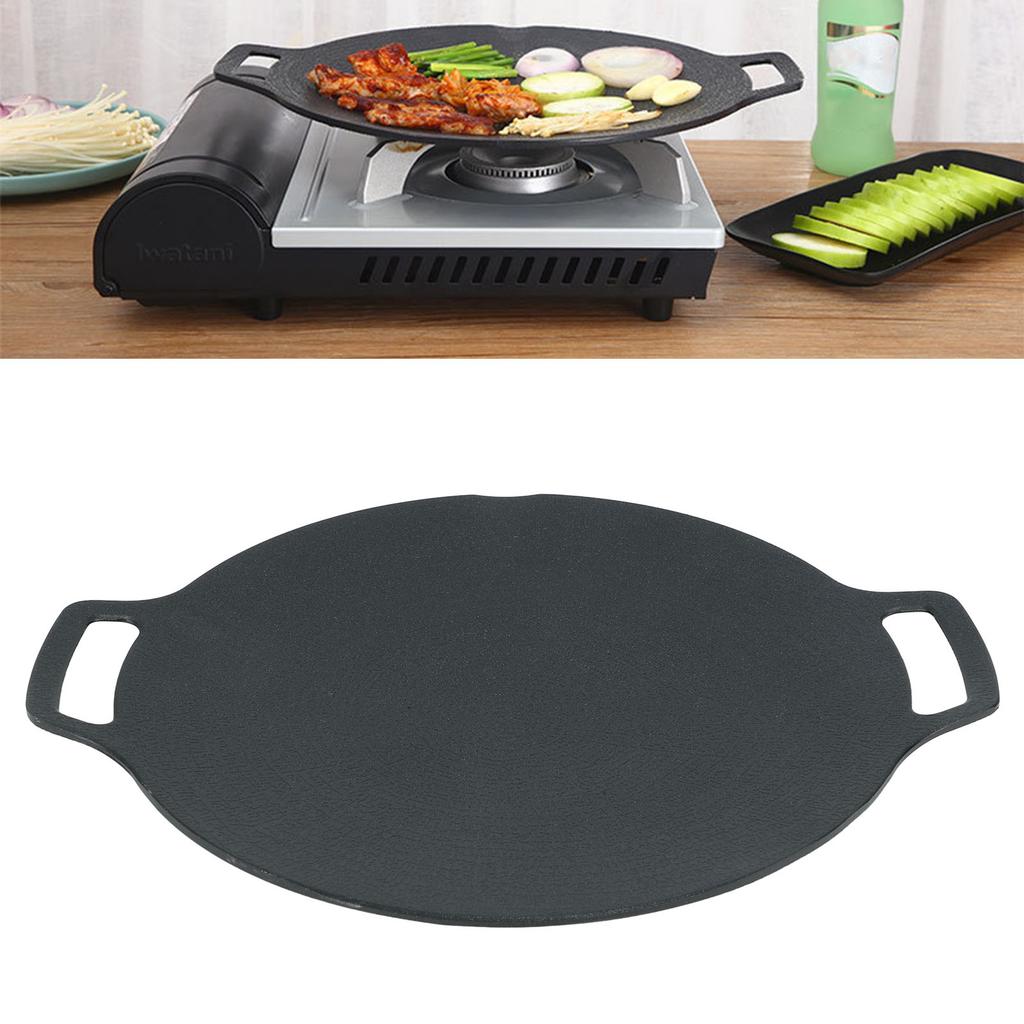 Korean BBQ Grill Pan with Double Handle 6 Layer Coating Multifunctional Non Stick Round Griddle for Gas Cooker 29cm/11.4in