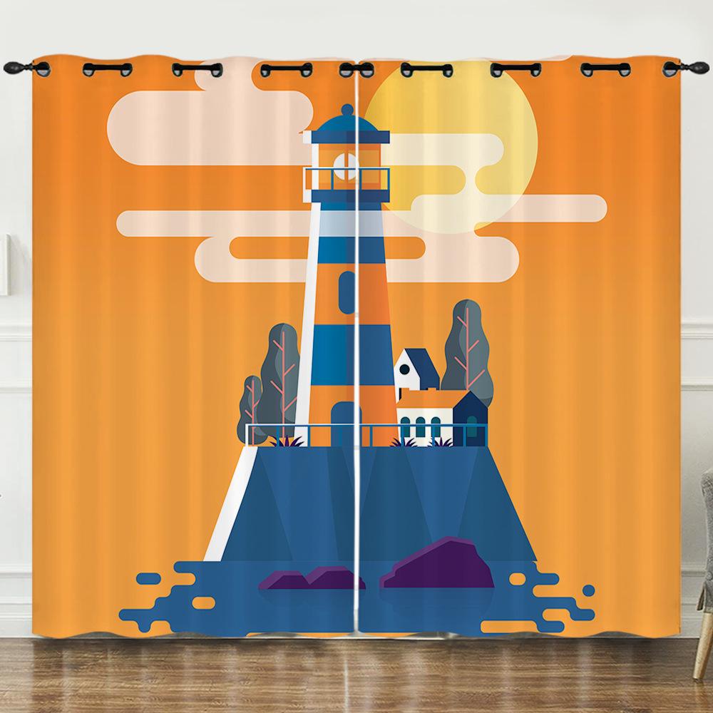 Занавеска Мультяшный Смотровая площадка 3D Цифровая печать Затемняющая занавеска На люверсах 2pcs*97cm*114cm*2