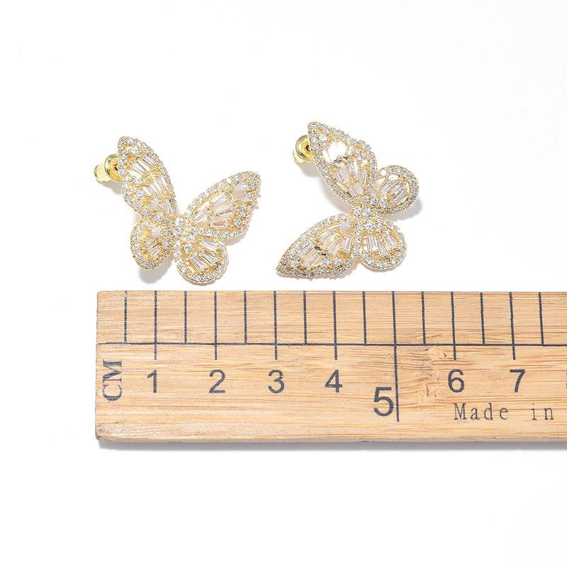 Luxury Atmosphere Zircon Butterfly Temperament Stud Earrings Women'S Senior Sense Real Gold Electroplating S925 Silver Needle Earrings