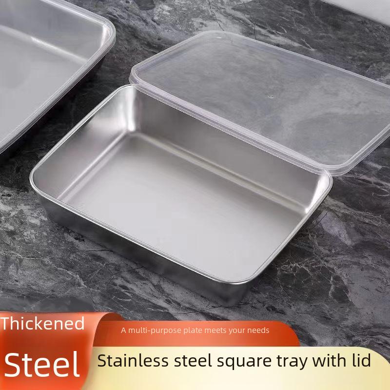 Nerezový víceúčelový čtvercový tác na pečení, uchovávání čerstvosti a přípravu jídla