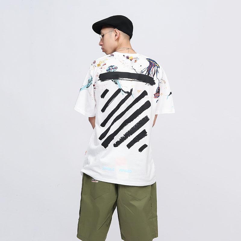 IELGY T-shirt Loose Casual Round Neck All-match Bottoming Shirt Printing Graffiti Short-sleeved Splash Ink Japanese