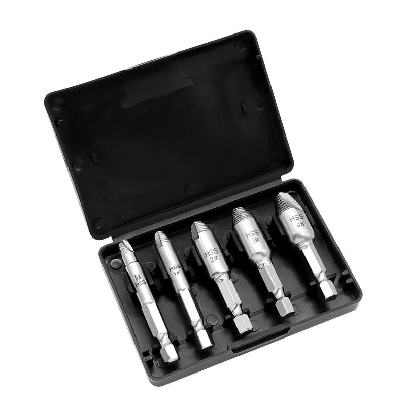 

5 шт. сверла для извлечения поврежденных винтов из быстрорежущей стали, двойное, легко вынимаемое, боковое сверло для извлечения сломанных винтов серебряный