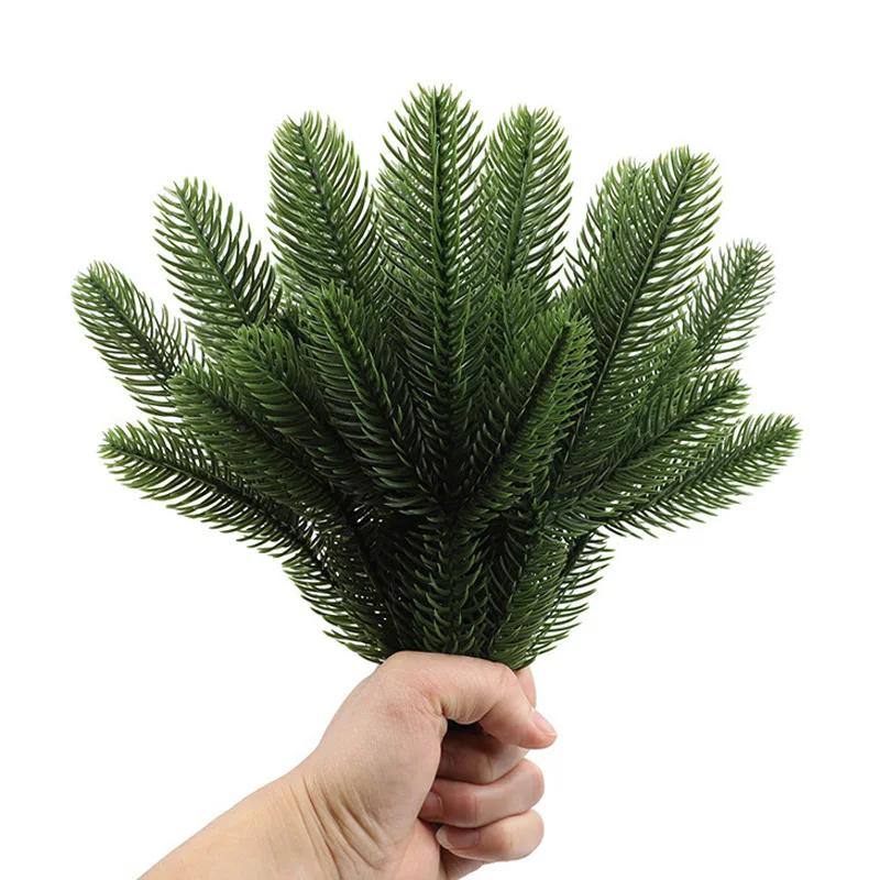 10/5Pcs Artificial Christmas Pine Needles with Snow DIY Green Fake Pine Branch Christmas Garland Decor New Year Party Decoration
