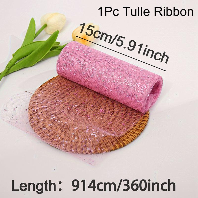 Glitter Tulle Fabric Roll 6 Inch 10 Yards Sequin Sparkling Ribbon Spool Netting for Wedding Tutu Skirt Gift Wrapping Party Decor