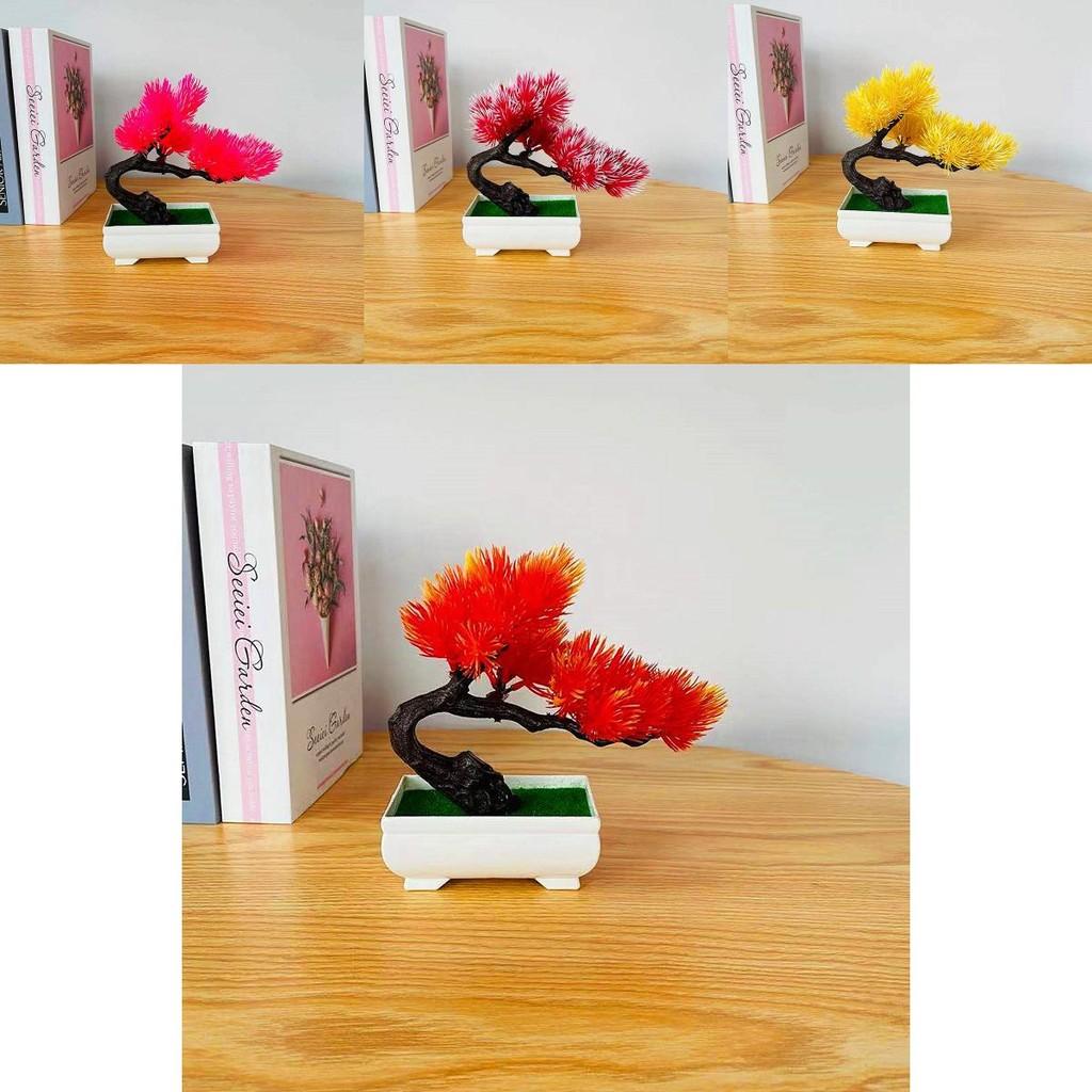 Miniatur-Bonsai-Kiefer mit künstlichen Blumen für Schreibtisch und Innenraumbegrünung