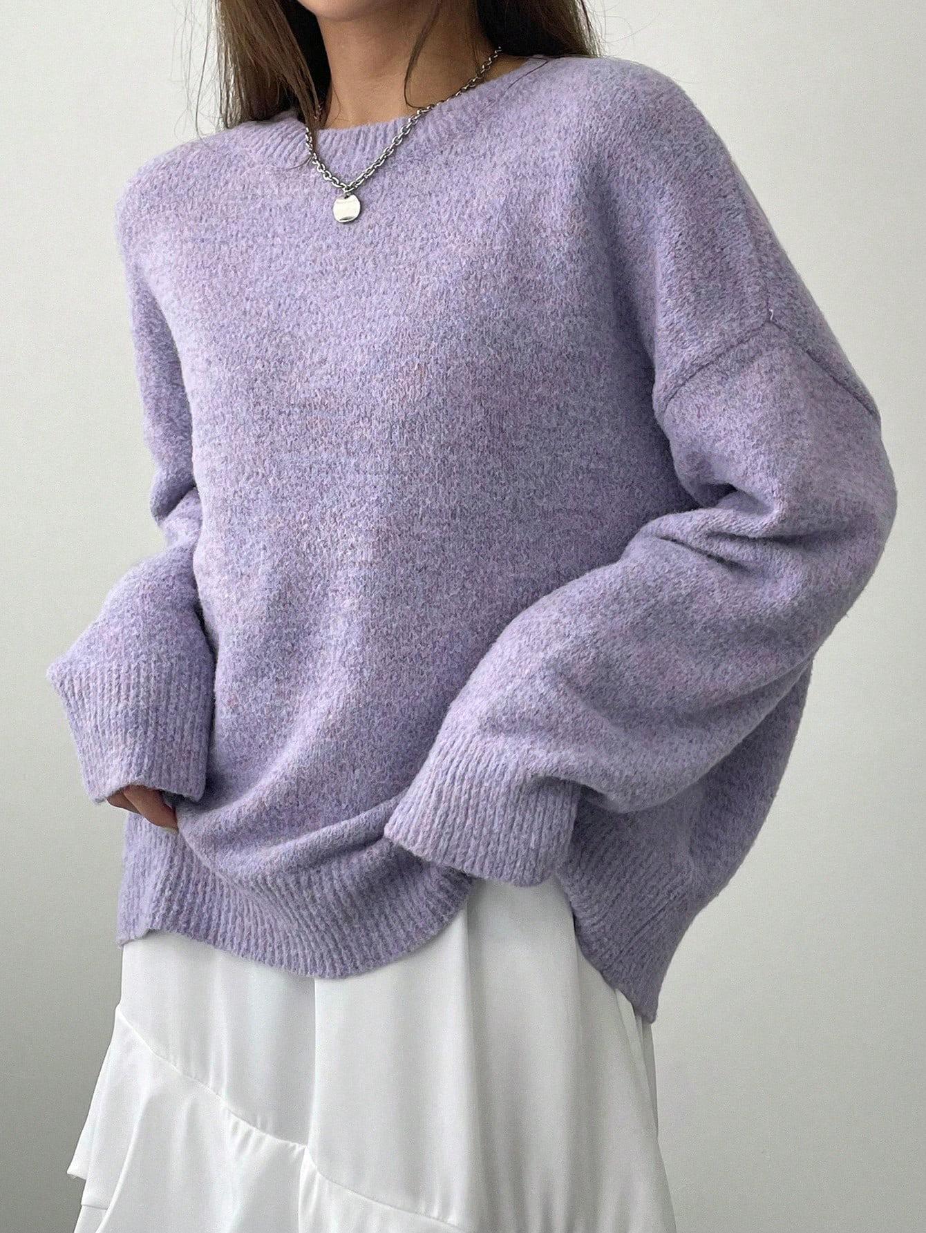 

Simple Turtleneck Sweater Round Neck Sweater Solid Color Top one size фиолетовый
