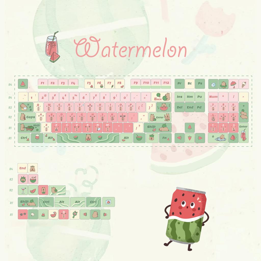 MOA Capybara Watermelon Profile Keycaps, 131 Keys, Dye-Sub PBT, pro mechanické klávesnice Gateron a Cherry MX