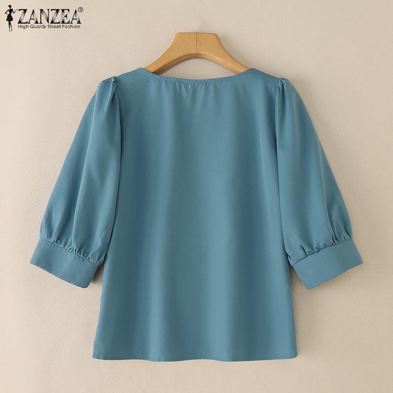 ZANZEA Women Square Neck Casual Flower Splice Summer 3/4 Sleeve Blouse