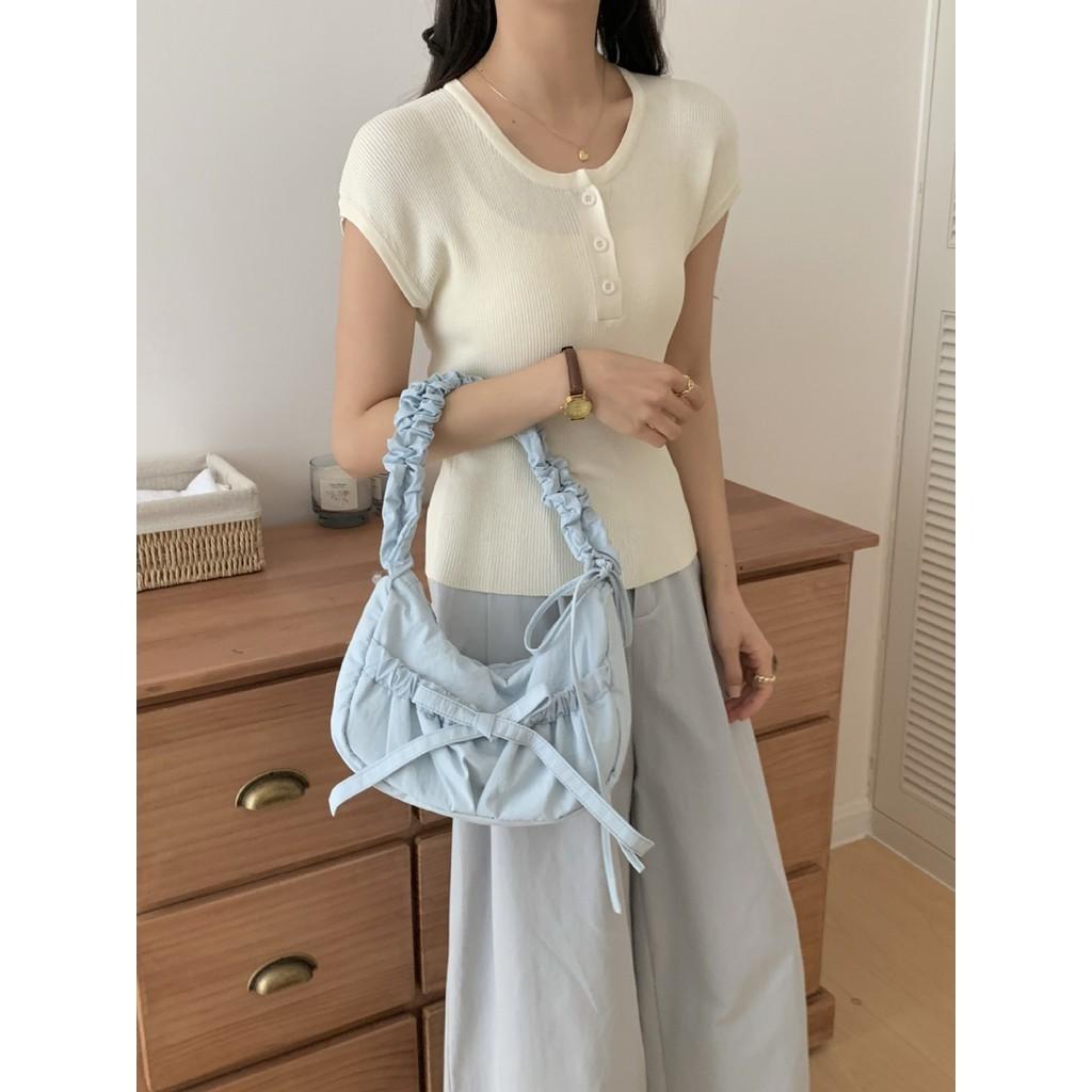 IELGY Casual Personality Pleated Drawstring Lace-up Nylon Lazy Wind Underarm Messenger Bag Ins