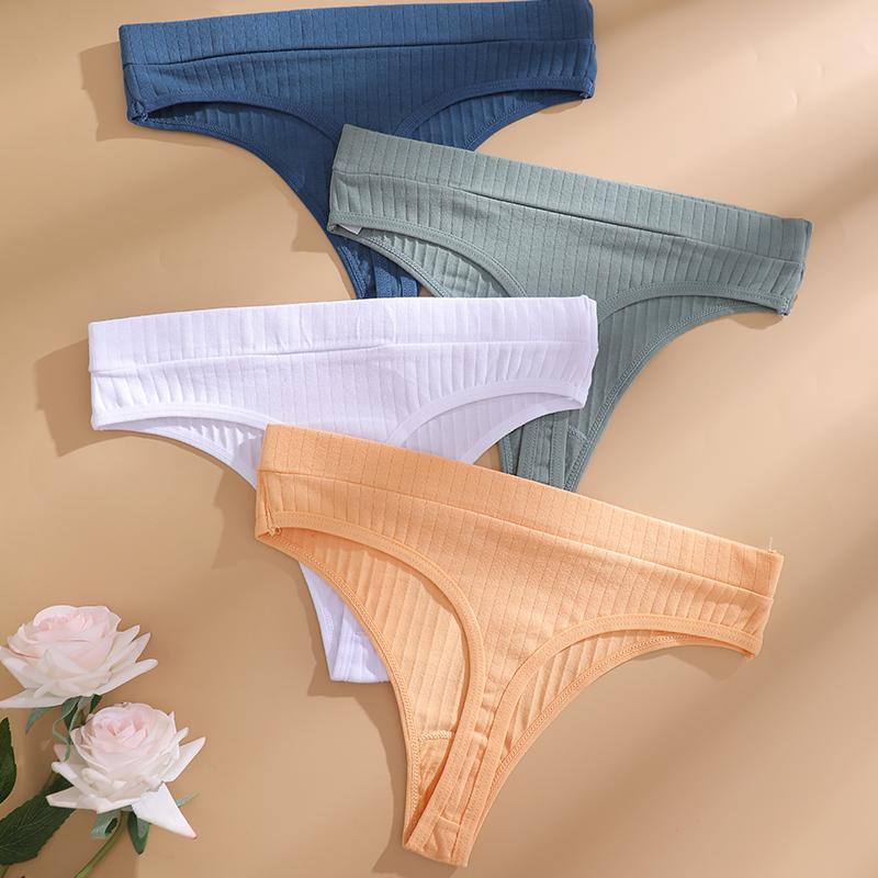 

4PCS/Set Cotton Panties G-String Women Panties Sexy Underwear Female Lingerie Thong Briefs for Woman Solid Color Intimate Pantys L&Set