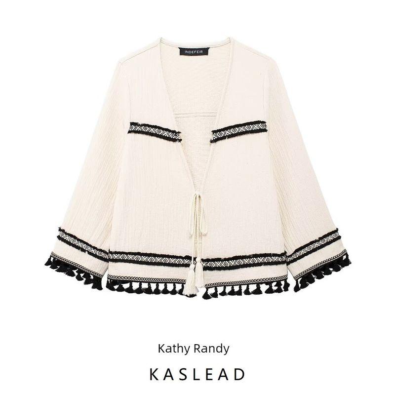 Kaslead New Arrival Women's Clothing Fashion Style Fashion Loose-Fitting Tassel Streamers Jacket Outwear 3046128