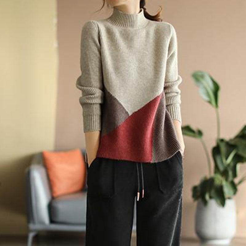 Sweater Women Autumn Winter Thickened Warm Knitted Stretchy Long Sleeve Oversized Top High-neck sweater