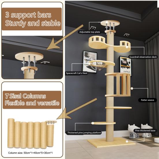 Floor To Ceiling Cat Tree, 6 Tier Adjustable Cat Tower with 7 Sisal Posts for Indoor Cats