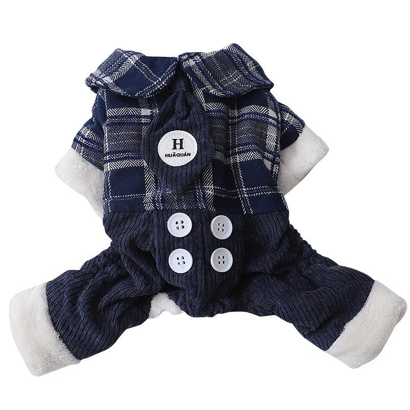 

Штаны для четвероногих собак Осень/Зима Клетчатое пальто для четвероногих питомцев с пуговицами Двухслойные вельветовые штаны Пальто из хлопка для маленьких собак XS