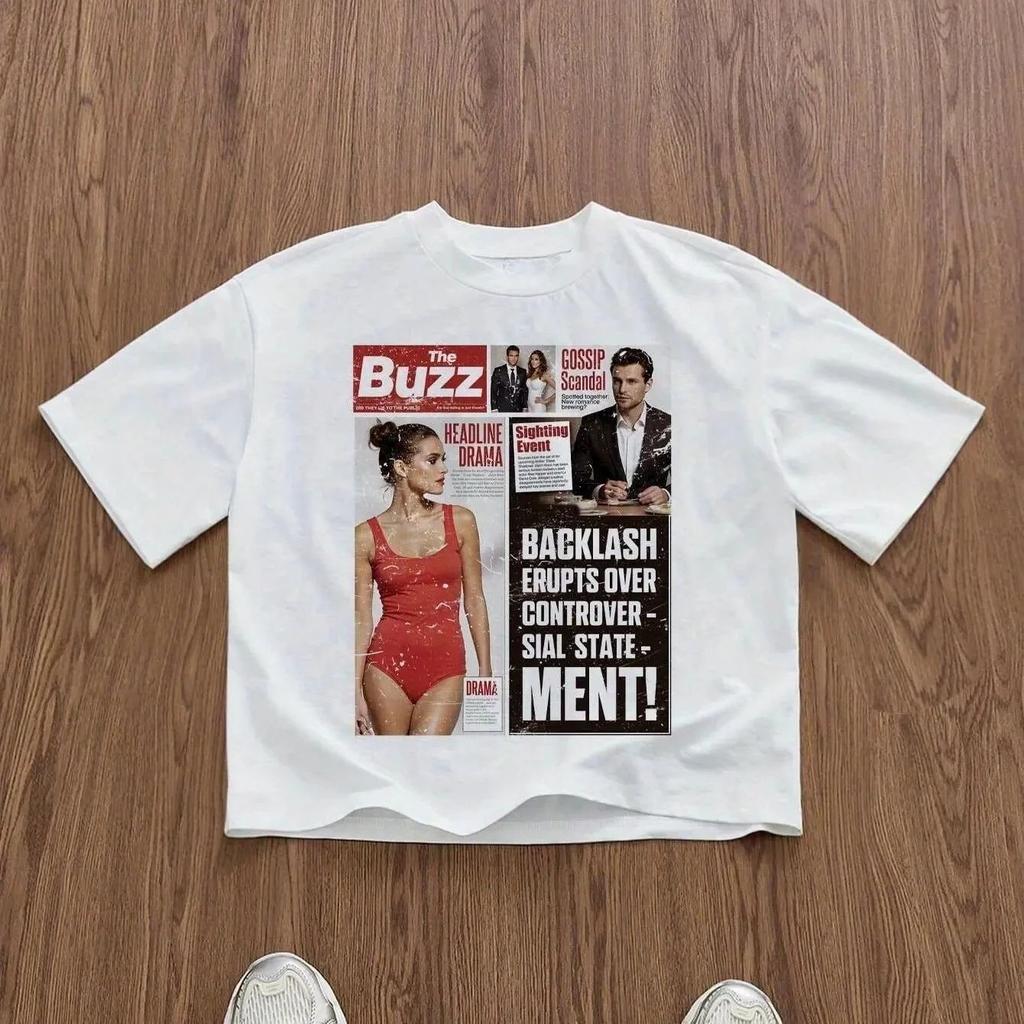 Vintage American High Street Bedrucktes Kurzarm Y2K Sporttop Trend Bedruckte Baumwolle Lässiges Lockeres T-Shirt Unisex