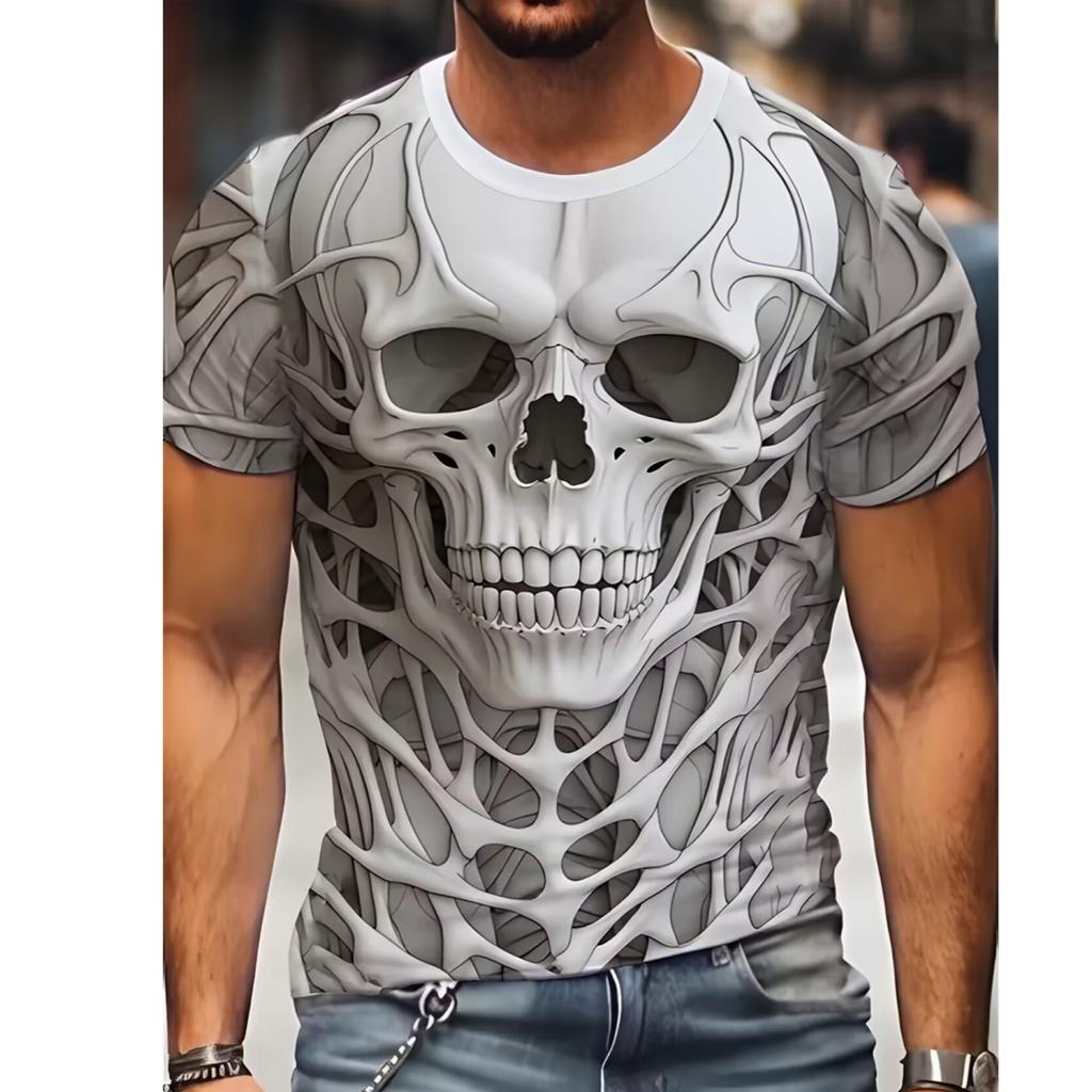 Men's T-shirt Skull Head 3D Digital Print Men's Novelty Short Sleeve Crew Neck Tees Summer Halloween Party Outdoor Fitness Tops