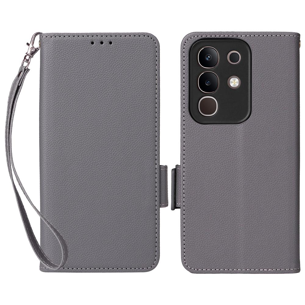 For vivo Y29 4G/T4x 5G Case with Wrist Strap Litchi Texture PU Leather Wallet Phone Cover
