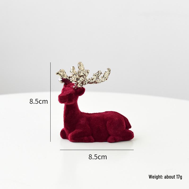 

НУЧИ Винно-красный флокированный олень, елочное украшение и декор для стола
