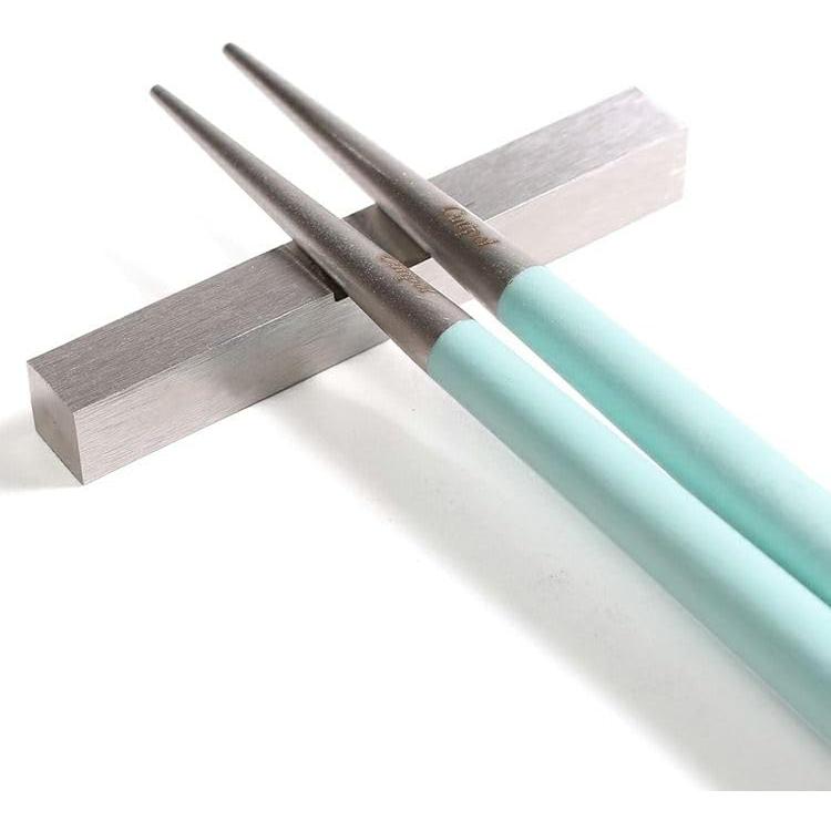 Cutipol GOA Turquoise Silver Chopsticks + Chopstick Rest Set G029T - Portuguese Cutlery Brand, Sophisticated Modern Design, Ergonomically Designed,