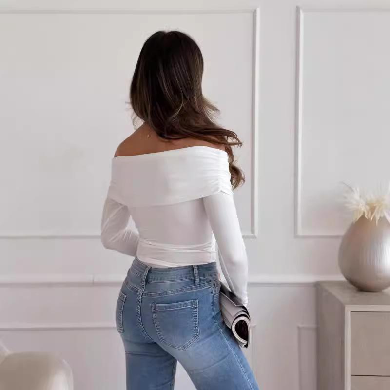 2024 Autumn/Winter Sexy Off-Shoulder Long-Sleeve Women's Fashion Top
