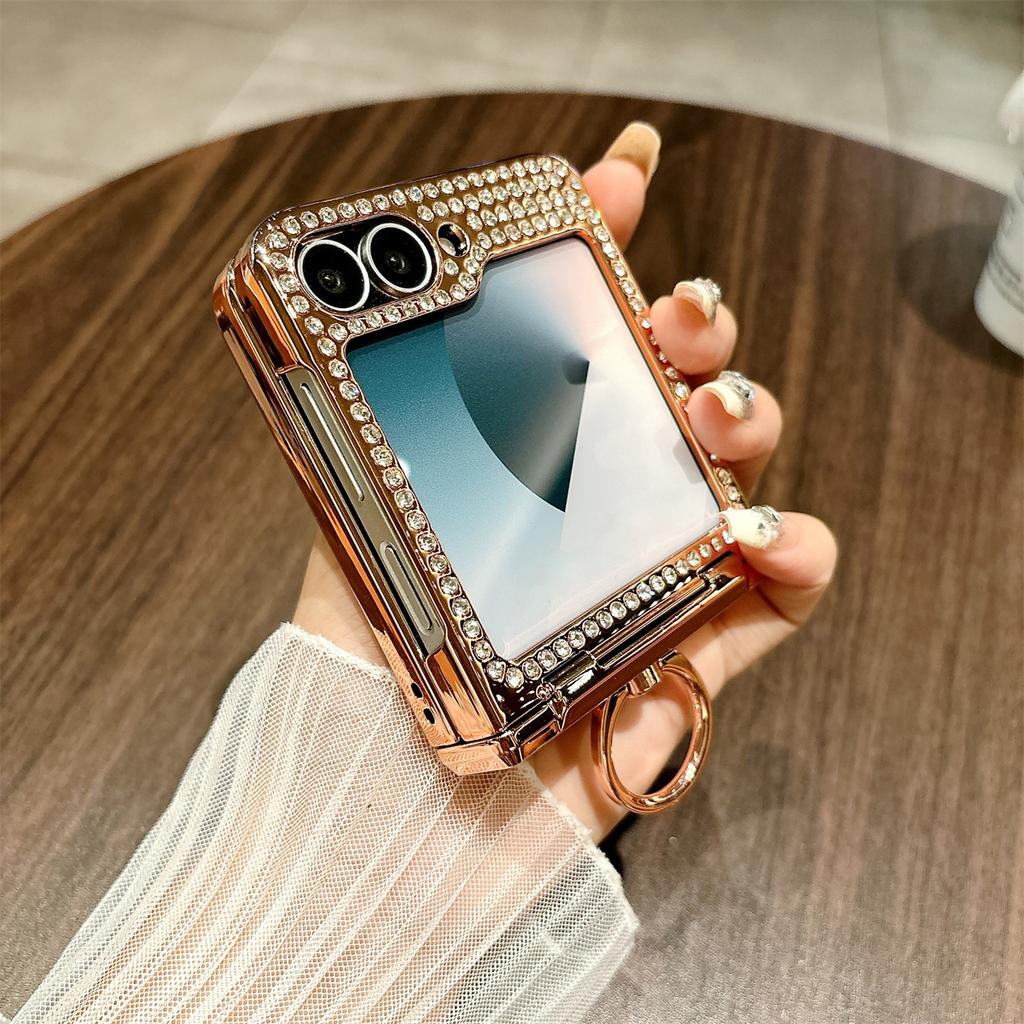 For Samsung Galaxy Z Flip7 FE 5G/Z Flip6 5G Case Leopard Pattern Ring Holder Rhinestone Hard PC Phone Cover