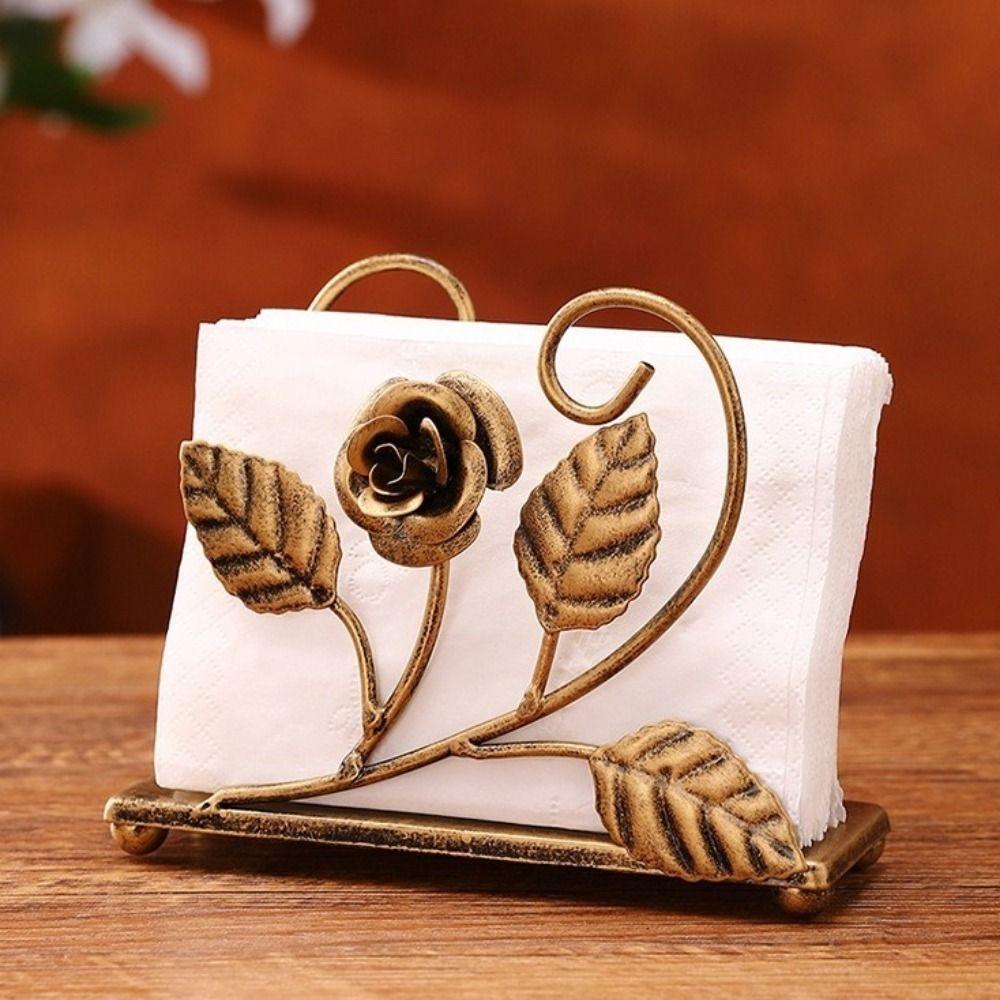 Rose Metal Napkin Holders Stable Hollowed-out Design Tissue Storage Rack Space Saving Rust-proof Vertical Napkin Dispenser