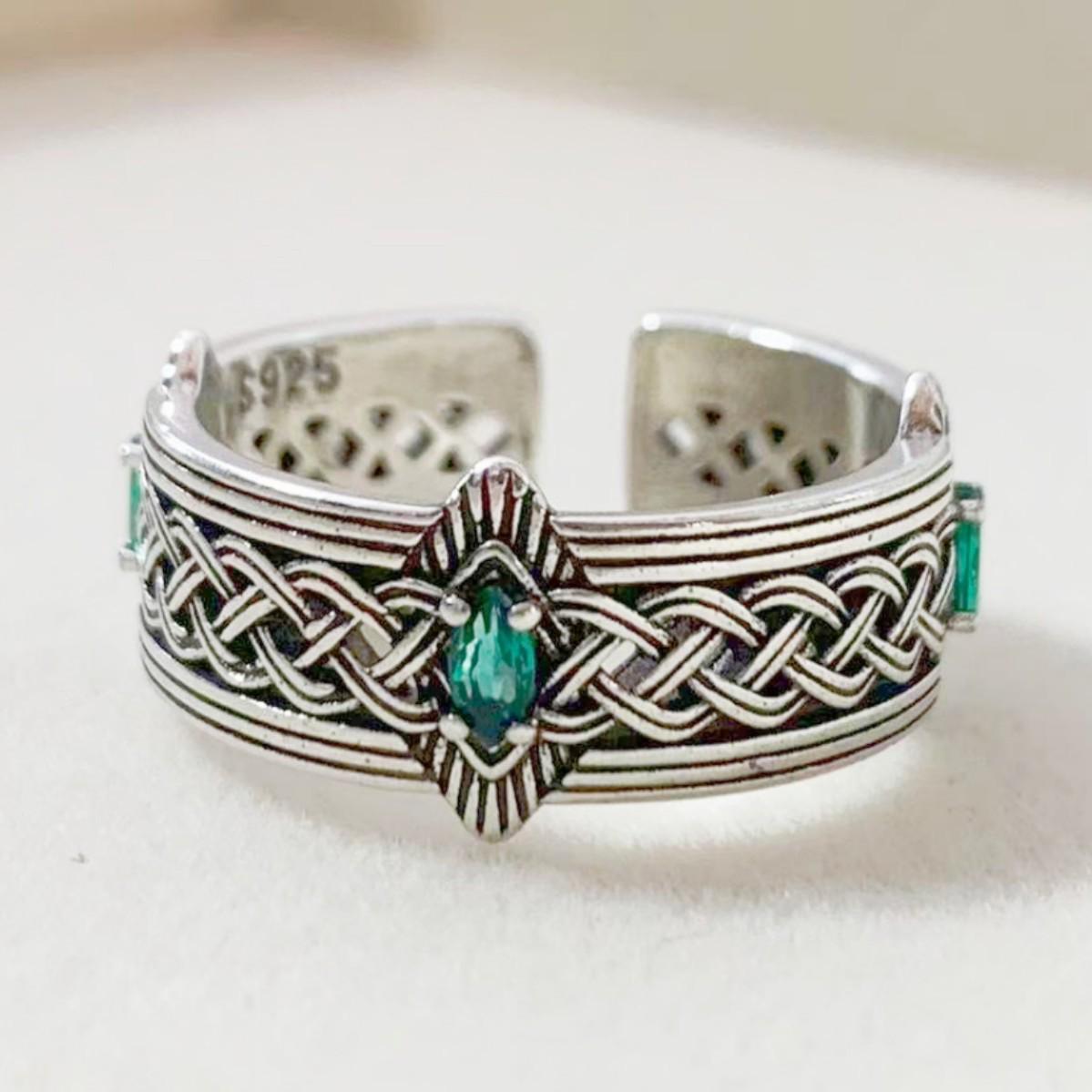 Ретро Мужское Зеленое Алмазное Кольцо-Плетенка - Модное, Крутое Стильное, Универсальный Модный Аксессуар