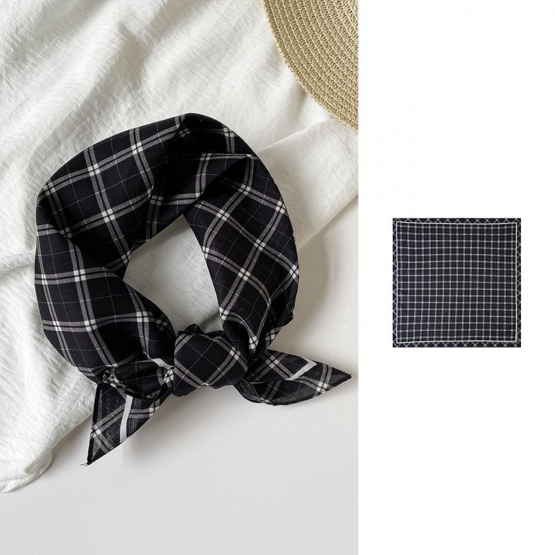 Small Fresh Literary Silk Scarf Square Scarf Plaid Headscarf 55 Cotton Square Scarf Versatile Clothing Binding Bag Decorative Scarf Scarf Scarf