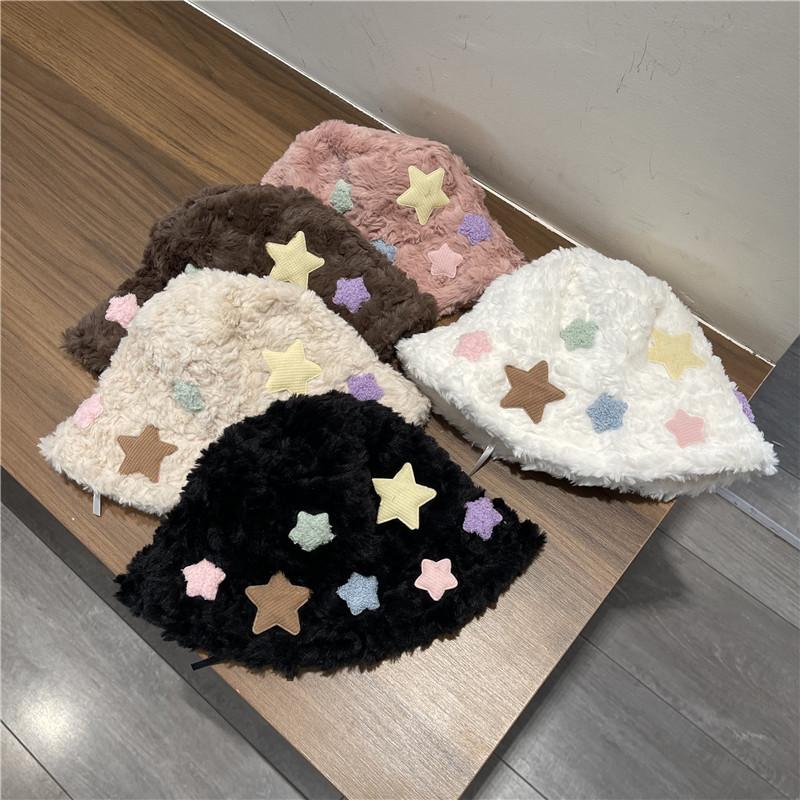 Stars Fisherman Fluffy Hat Autumn And Winter Sweet And Lovely Lamb Wool Warm Hat