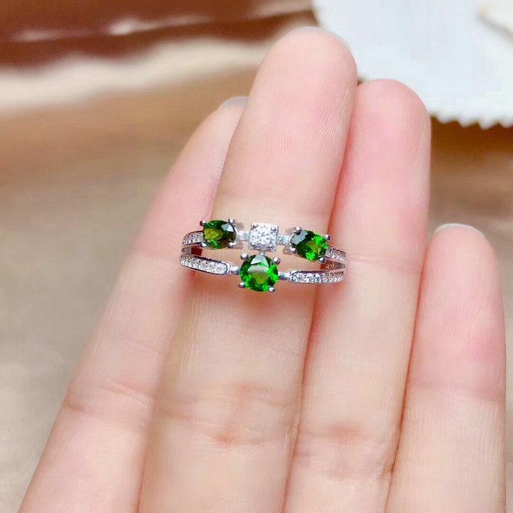Exquisite Full Diamond Pave Simulated Emerald Tourmaline Women's Open Ring - Hot Selling Influencer Jewelry