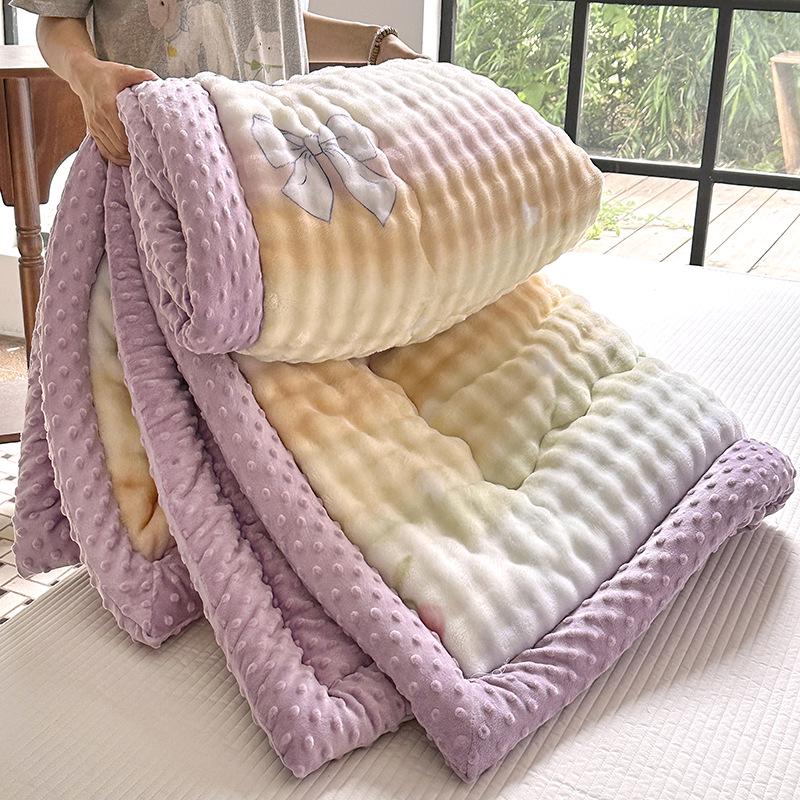 2025 Winter Imitation Rabbit Fur High-Weight Three-Layer Quilted Blanket