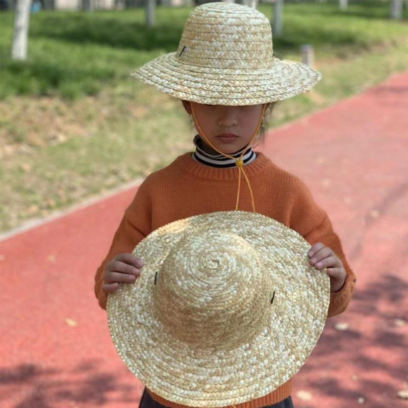 Cappello a visiera con tesa larga per bambina bambino unisex uncinetto paglia naturale cappello da contadino per bambini cappello Panama cappello a visiera per bambini