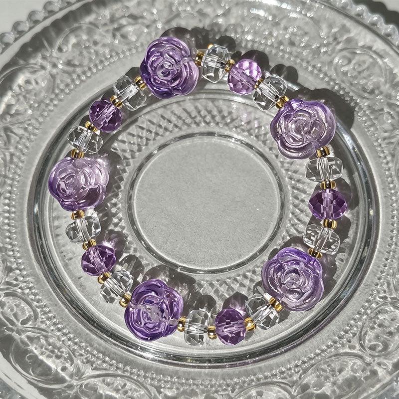 Pink Amethyst & Peach Blossom Crystal Bracelet with Translucent Horse Hair - Women's Lucky Gift