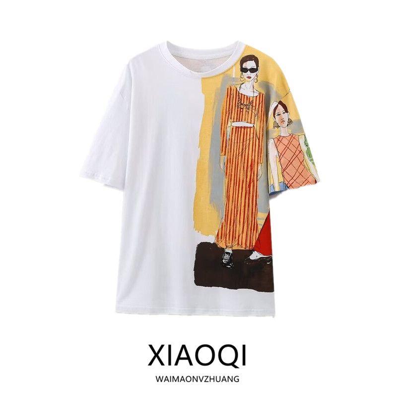 Fashion Style 2024 Summer New Women's Clothes Casual Loose Round Neck Short Sleeve Girl Pattern T-shirt 1165251 250