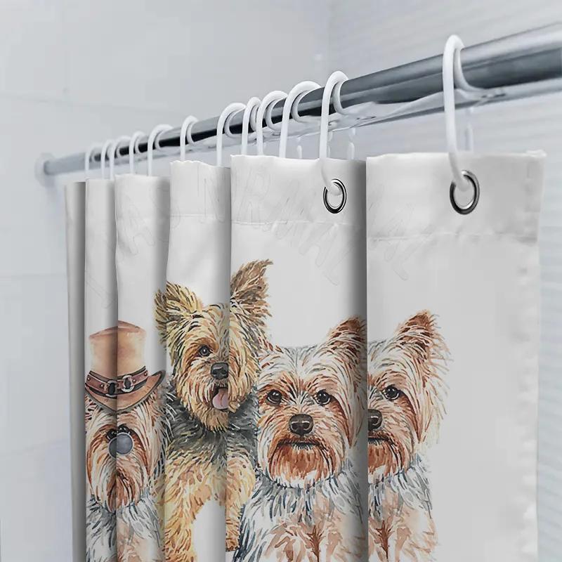 Watercolor Yorkshire Terriers Custom Printed Shower Curtain Set Bathroom Decor Artistic Pet Print Home Decoration White Size: