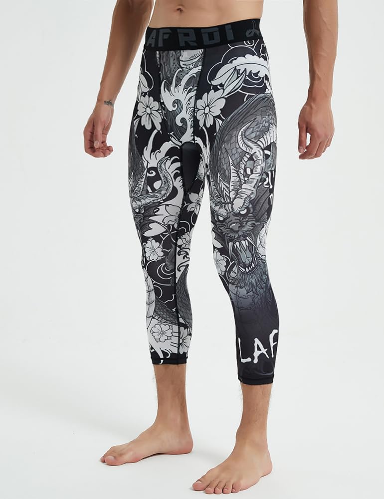Compression Leggings Tights Cool Quick Dry UV High YSK10 Dragon Size XL [LAFROI] 3/4 [UPF50+ Protection, Sweat-wicking, Cooling, Elasticity] -