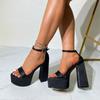 Fashion Eilyken 2025 Summer Solid Platform Square High Heels Women Sandals Fashion Buckle Strap Open Toe Party Dress Shoes