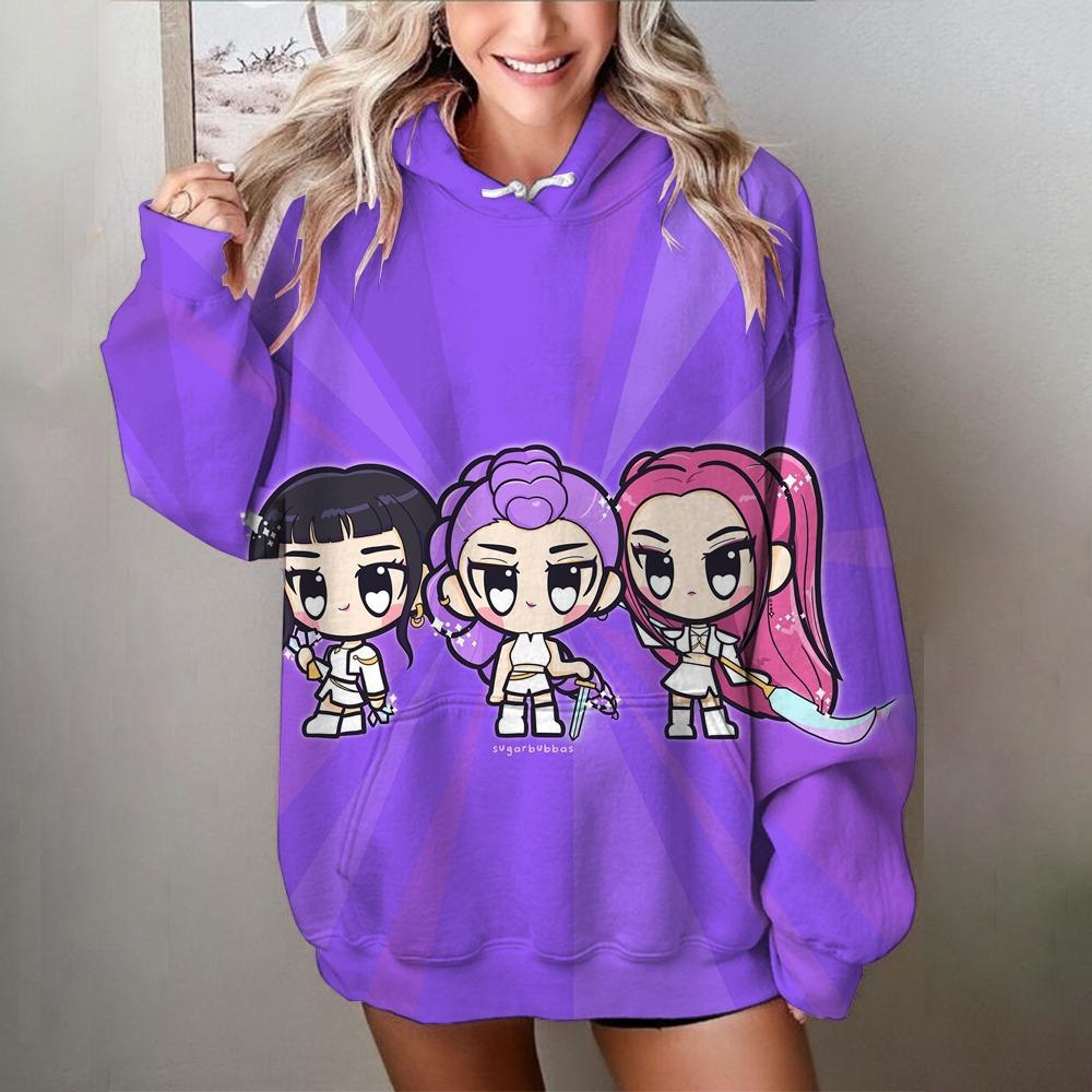 Modne Damskie Bluzy KPop Łowcy Demonów Nadruk 3D Okrągły Dekolt Pulower Casualowa Bluza Outdoor Dziecięca Koszulka Top Odzież