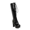 Fashion 2025 Patent Leather White Lacing Knee High Boots Lace Up Ladies Platform Boots High Heels Fashion Nightclub Patry Shoes Wholesal