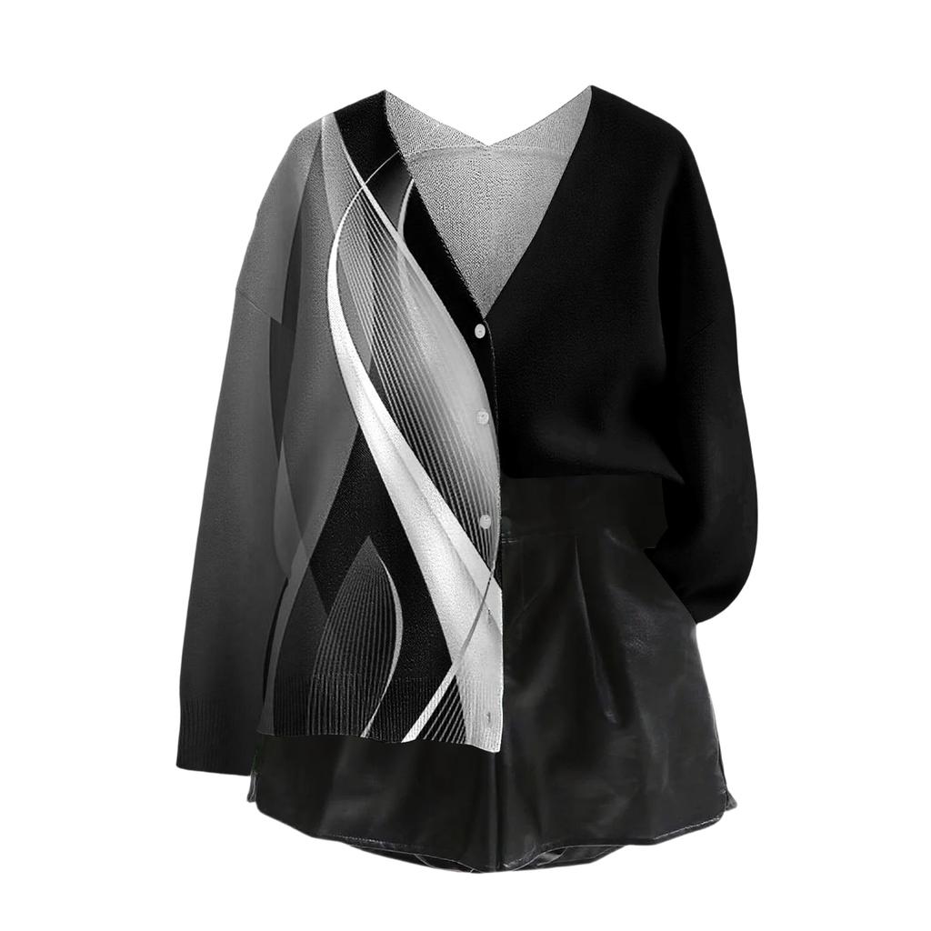 Women's V Neck Top Printing Thickened Plush Cashmere Warm Long Top