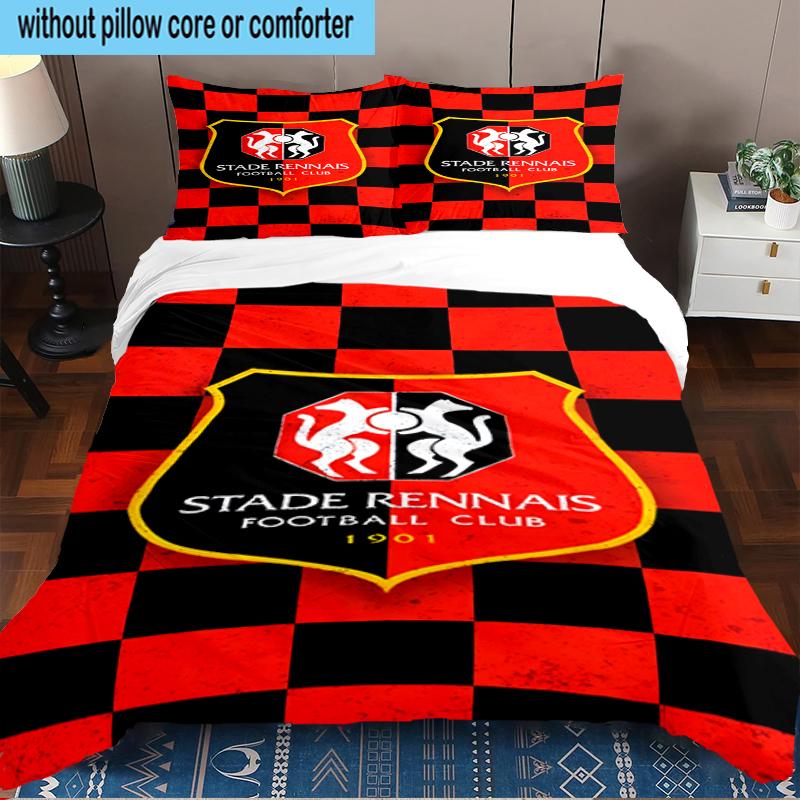 3PCS Stade Football Club Crest Bedding Set,Including 1pc Duvet Cover And 2pcs Pillowcases Perfect for Bedroom, Dormitory, Fan Christmas gift