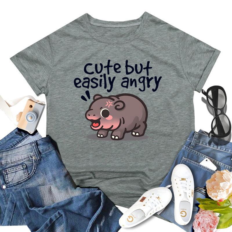 Podskakująca Świnia Moo Deng Nadrukowany Top Modny Pulower Casualowy Wszechstronny T-shirt Damski