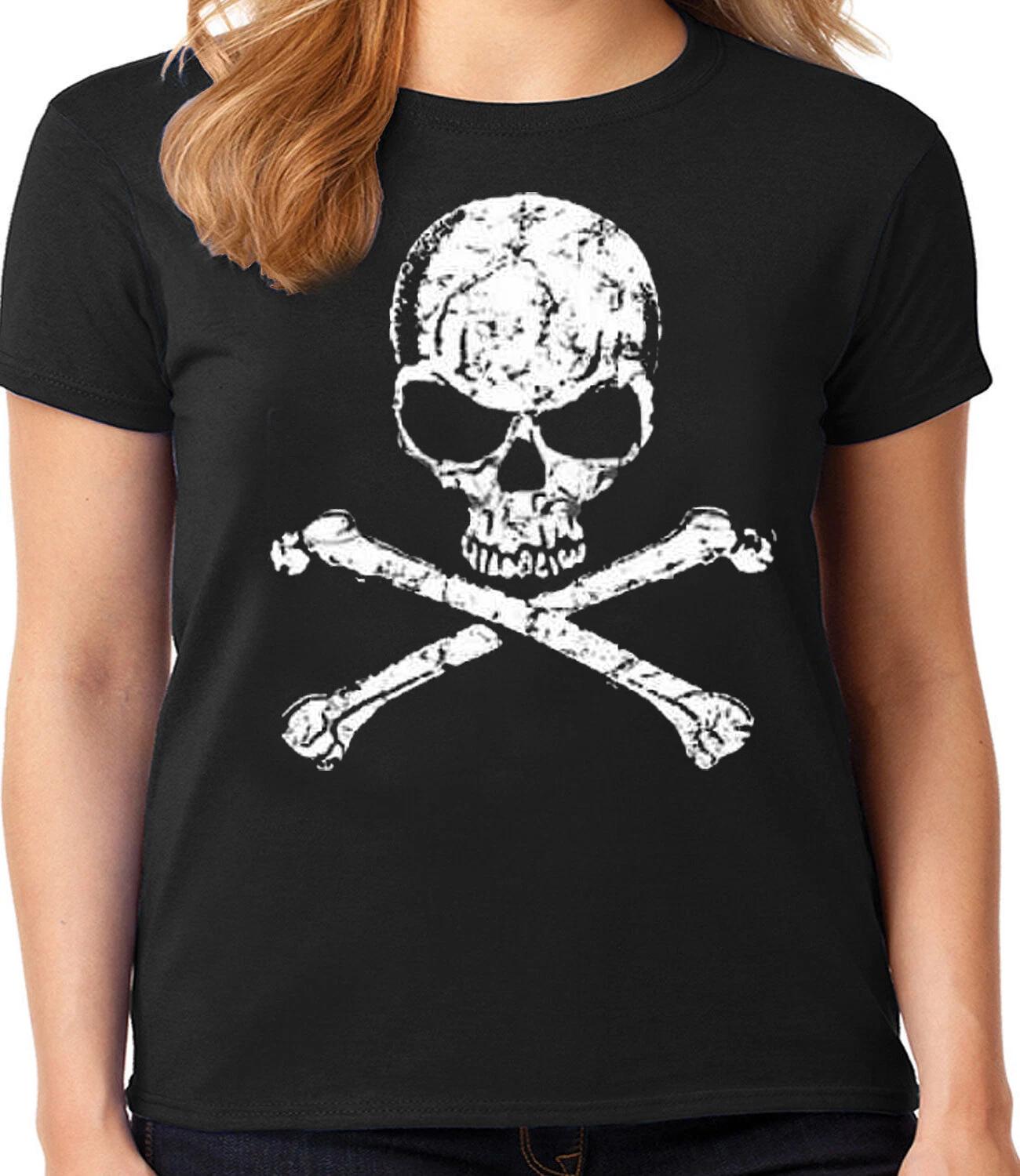 Ladies T-shirt Skull and Crossbones Pirate Decal Womens Tee Shirt Clothing XXL