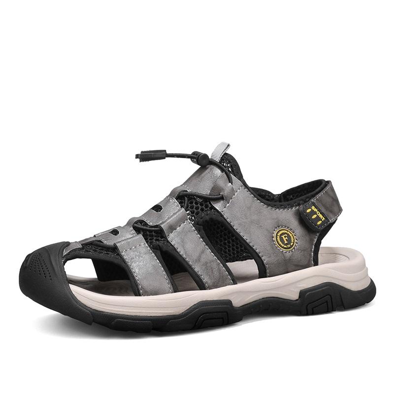 

Летние сандалии из искусственной кожи для мужчин, повседневная обувь, тапочки для папы, мужская обувь для пляжа для среднего и пожилого возраста, большой размер 38-46 46 серый
