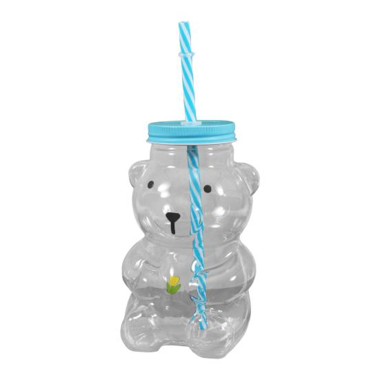 Yousheng Bear Glass Sippy Cup with Leak-Proof Lid Straw Cute Bear Glass Mug for Juice Milk Tea Smoothies Creative Bear-themed Drinkware