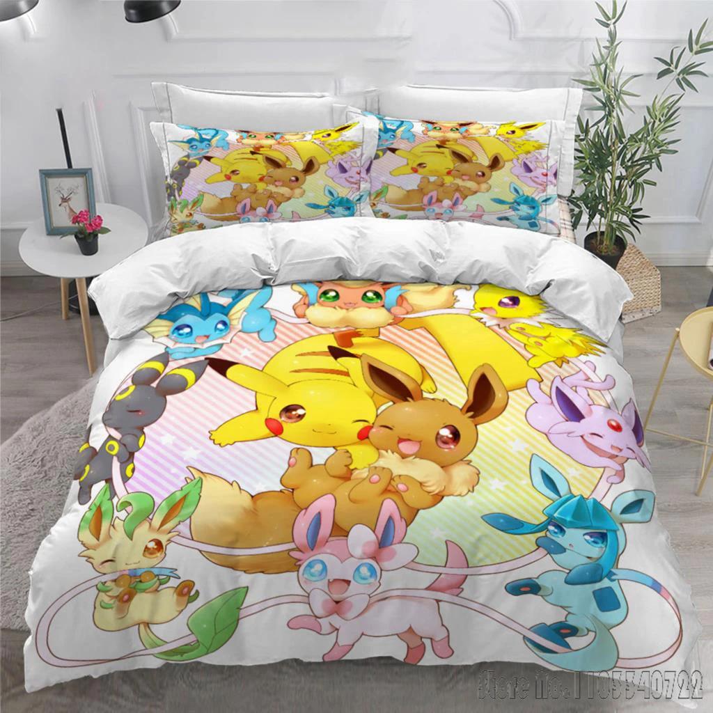 Anime Bandai 3D Home Pokemon Pikachu Bedding Set Baby Duvet Cover Sets Bedclothes Twin Single King Kids Adult Gift